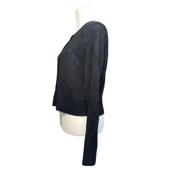 Jason Wu Jacquard‎ Cropped Knit Cardigan Sweater Classic Black Women's M Capsule - Picture 4 of 12